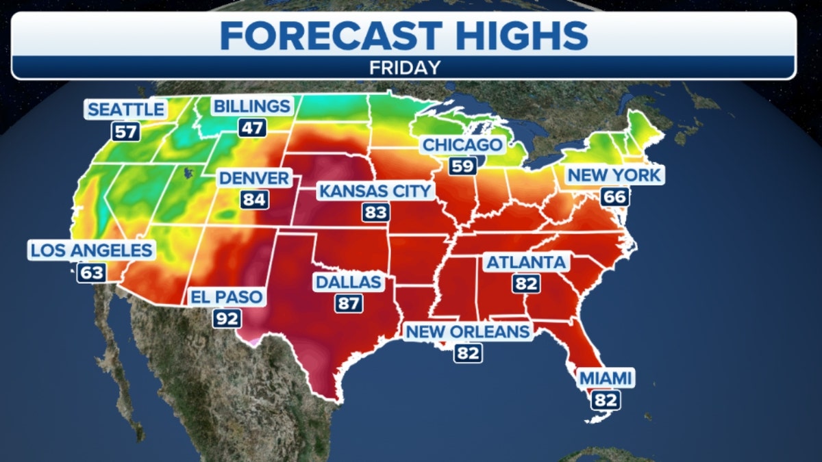 Map of forecast highs