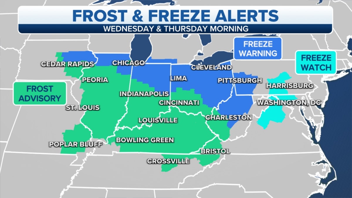 Map of frost and freeze alerts