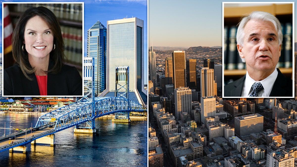 Crime statistics show different outcomes in Jacksonville and Los Angeles as their top prosecutors follow different strategies.