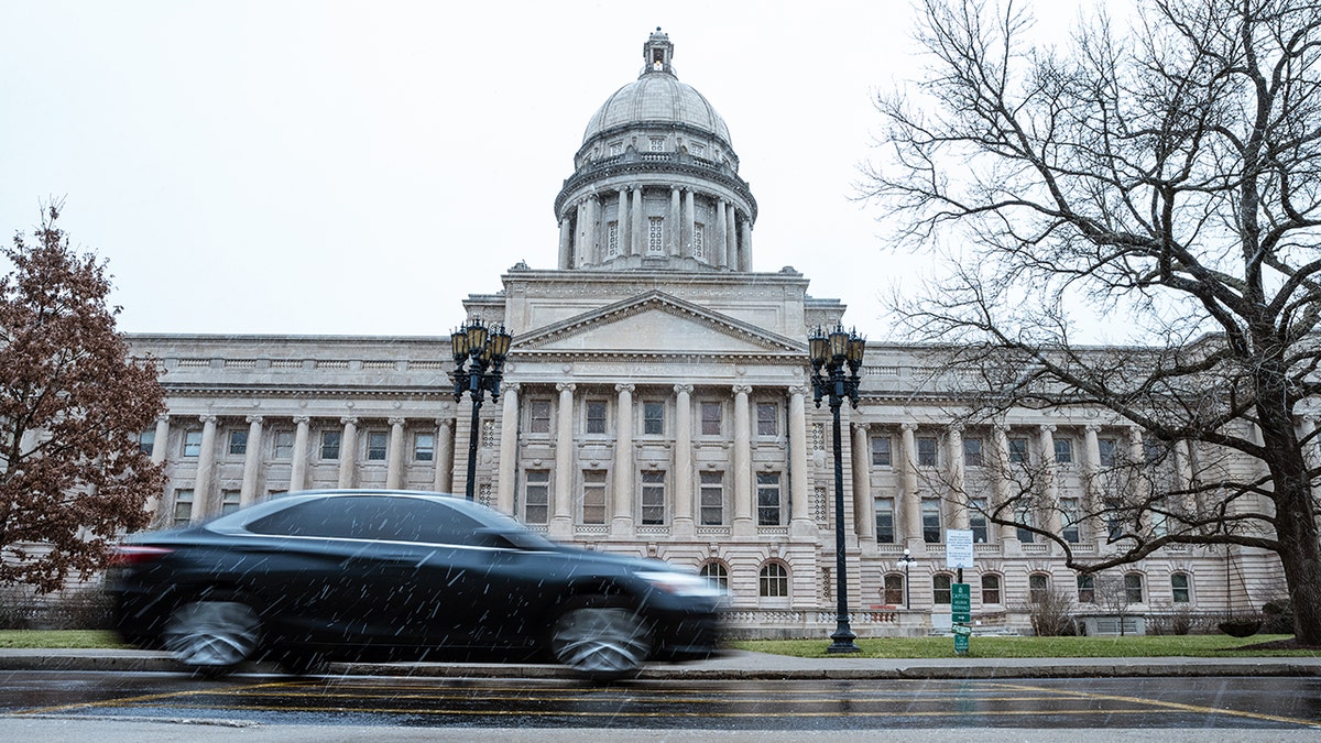 A car is seen at driving by the Capitol Building on January 16, 2021 in Frankfort, Kentucky.