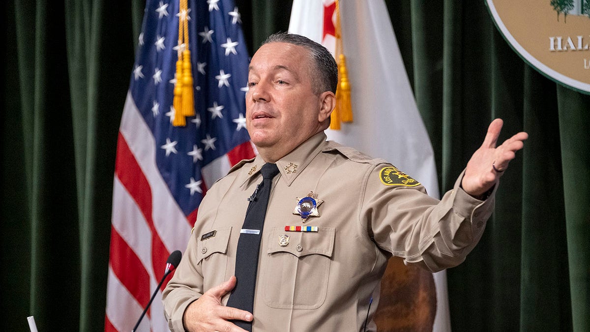 LA County Sheriff Alex Villanueva at a press conference.