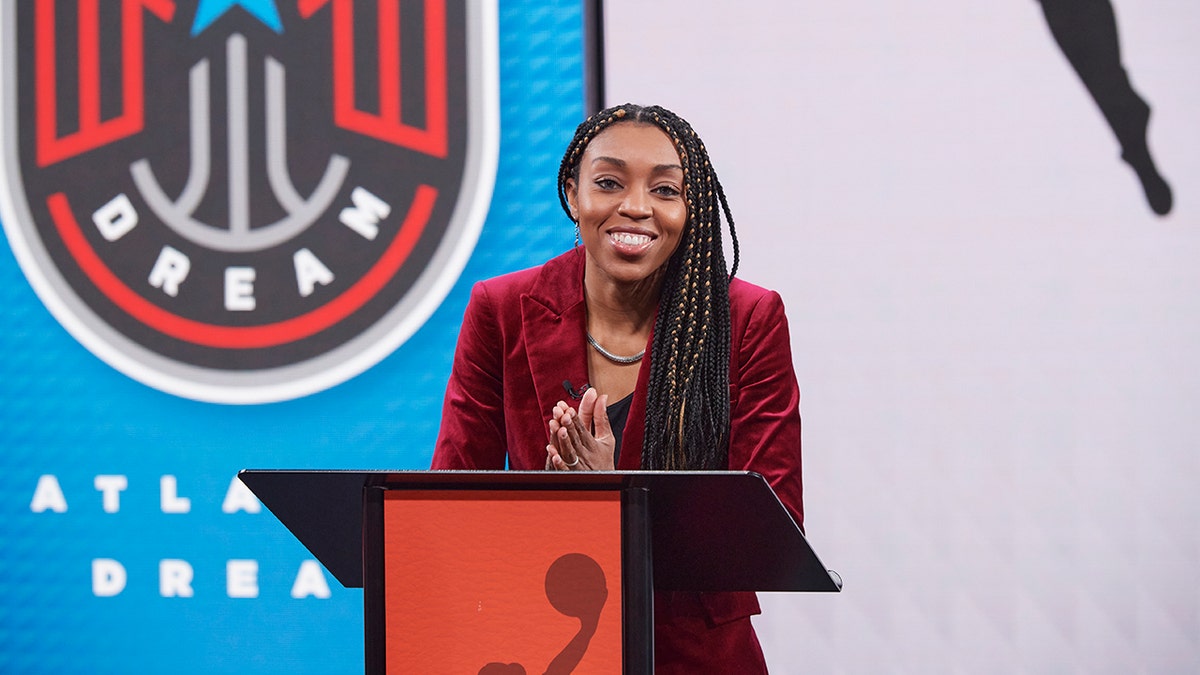 Renee Montgomery  of the Atlanta Dream during the 2022 WNBA Draft Lottery on December 19, 2021 at ESPN in Bristol, Connecticut. 