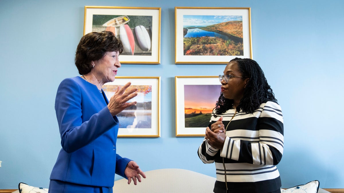 Supreme Court nominee Ketanji Brown Jackson meets with Sen. Susan Collins (R-ME) in Collins' office on Capitol Hill March 8, 2022 in Washington, DC. Supreme Court nominee Ketanji Brown Jackson continued to meet with Senate members on Capitol Hill ahead of her confirmation hearings.