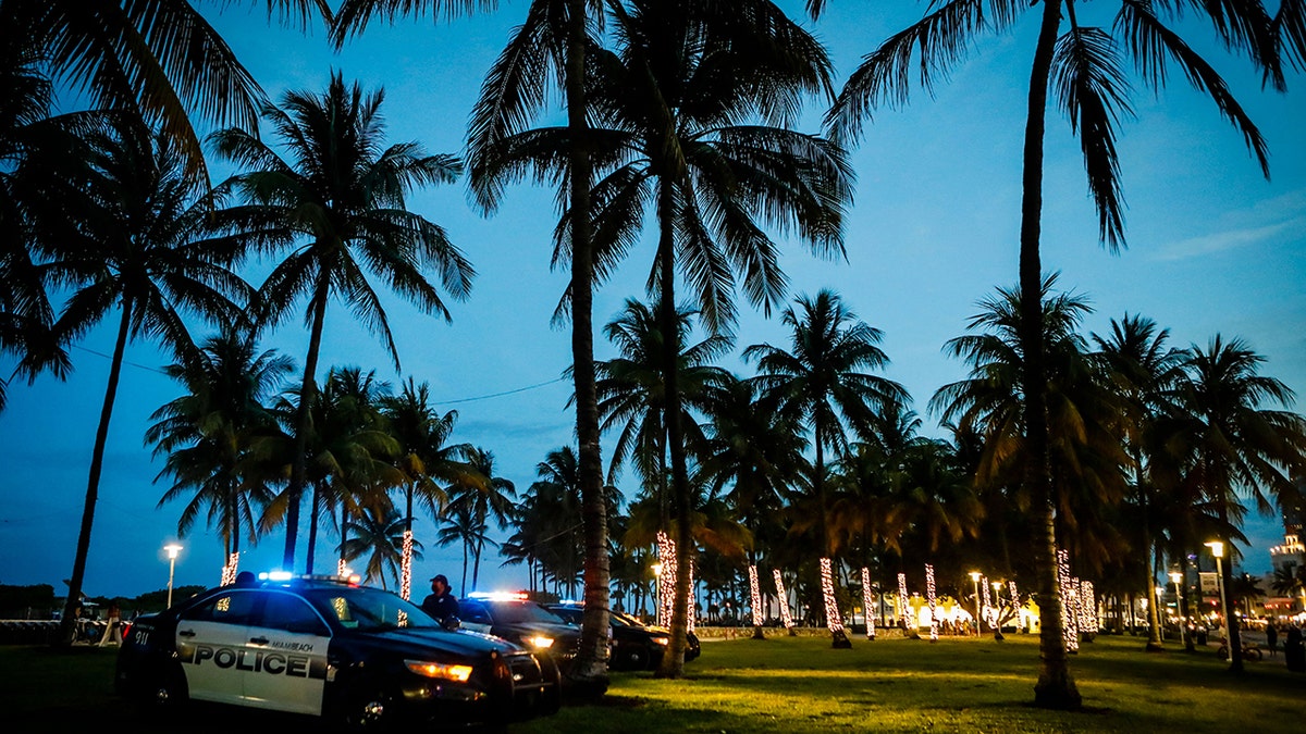 Miami Beach Police are seen at Ocean Drive during Spring Break in Miami Beach, Florida, on March 24, 2022. (Photo by Eva Marie UZCATEGUI / AFP) (Photo by EVA MARIE UZCATEGUI/AFP via Getty Images)