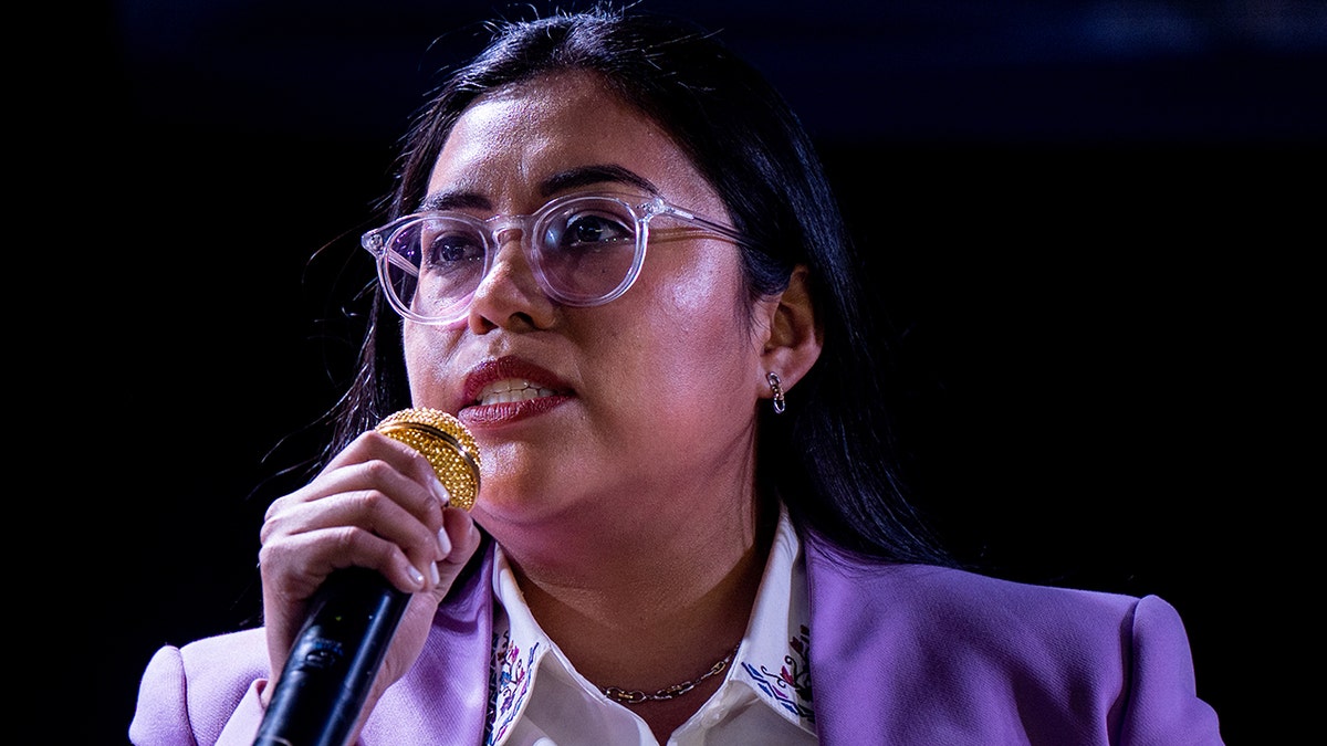 SAN ANTONIO, TEXAS - FEBRUARY 12: Democratic candidate Jessica Cisneros (TX-28) speaks during the 'Get Out the Vote' rally on February 12, 2022 in San Antonio, Texas. U.S. Rep. Alexandria Ocasio-Cortez (D-NY) alongside candidates Jessica Cisneros and Greg Casar gathered and rallied with supporters ahead of the Democratic March primaries.