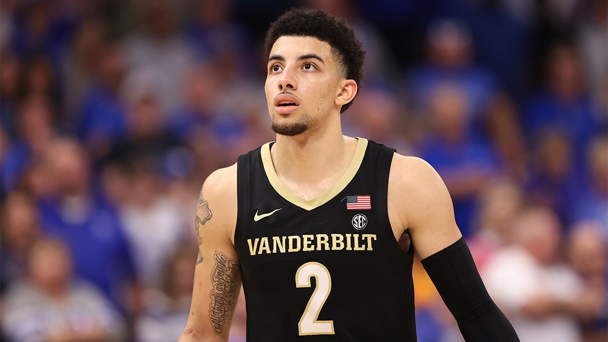 Scotty Pippen Jr. #2 of the Vanderbilt Commodores looks on during the second half against the Kentucky Wildcats in the Quarterfinal game of the SEC Men's Basketball Tournament at Amalie Arena on March 11, 2022, in Tampa, Florida.