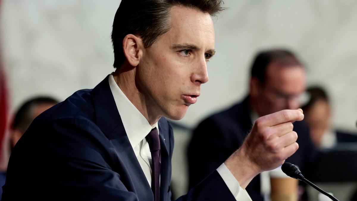 Sen. Josh Hawley (R-MO) speaks during a Senate Judiciary Committee business meeting to vote on Supreme Court nominee Judge Ketanji Brown Jackson on Capitol Hill, April 4, 2022 in Washington, DC. A confirmation vote from the full Senate will come later this week.