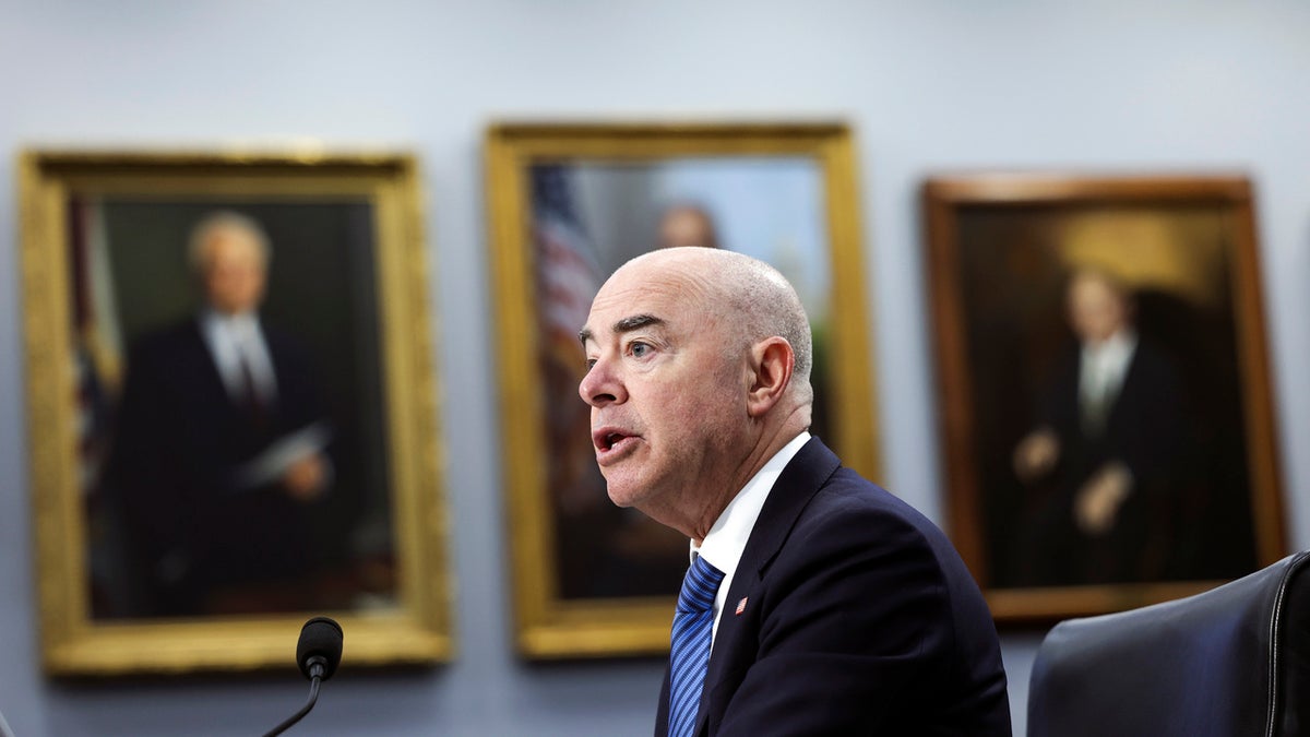 U.S. Homeland Security Secretary Alejandro Mayorkas testifies before a House Appropriations Subcommittee on April 27, 2022 in Washington, DC.