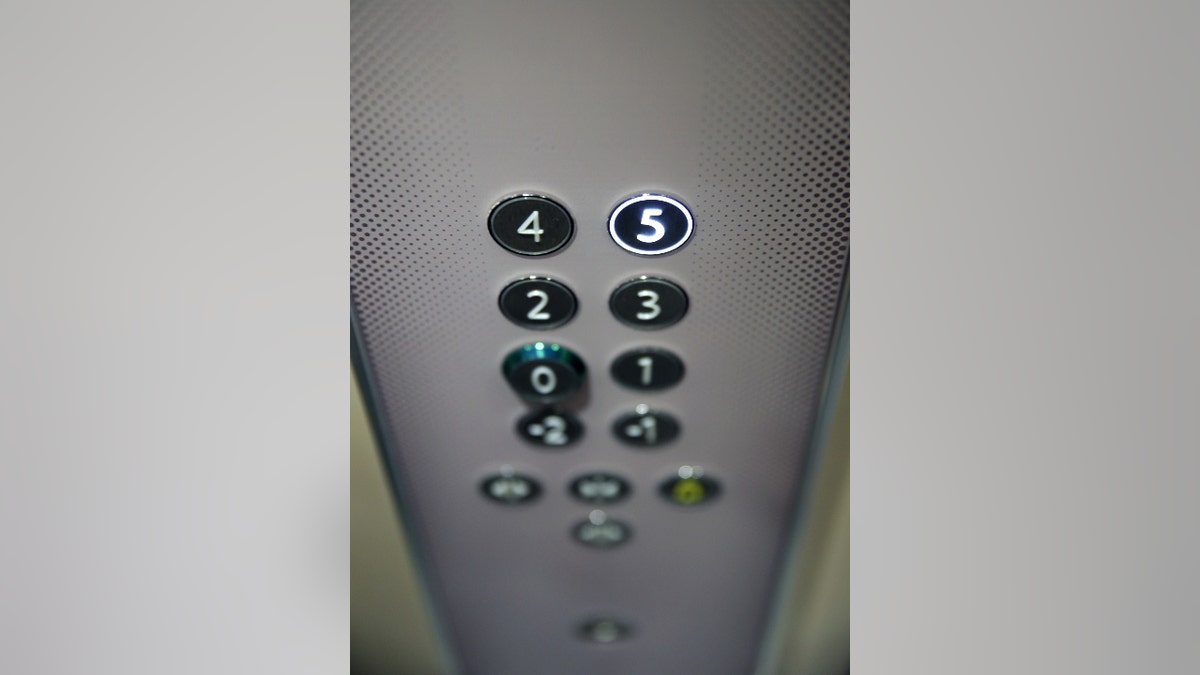 Floor buttons on elevator panel.