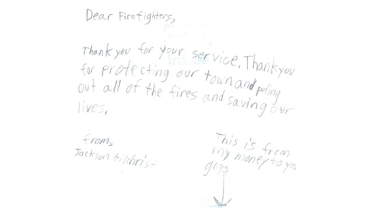 Jackson Gilchrist letter to Salem Fire Department