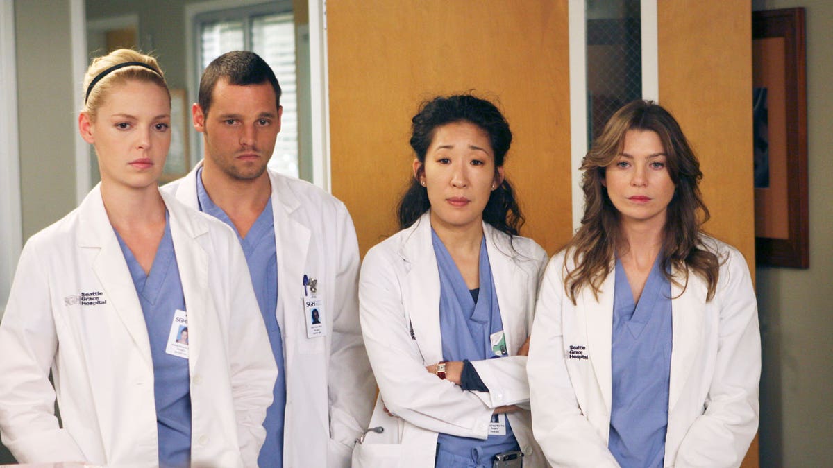The cast of "Grey's Anatomy" during an early episode of the hit show