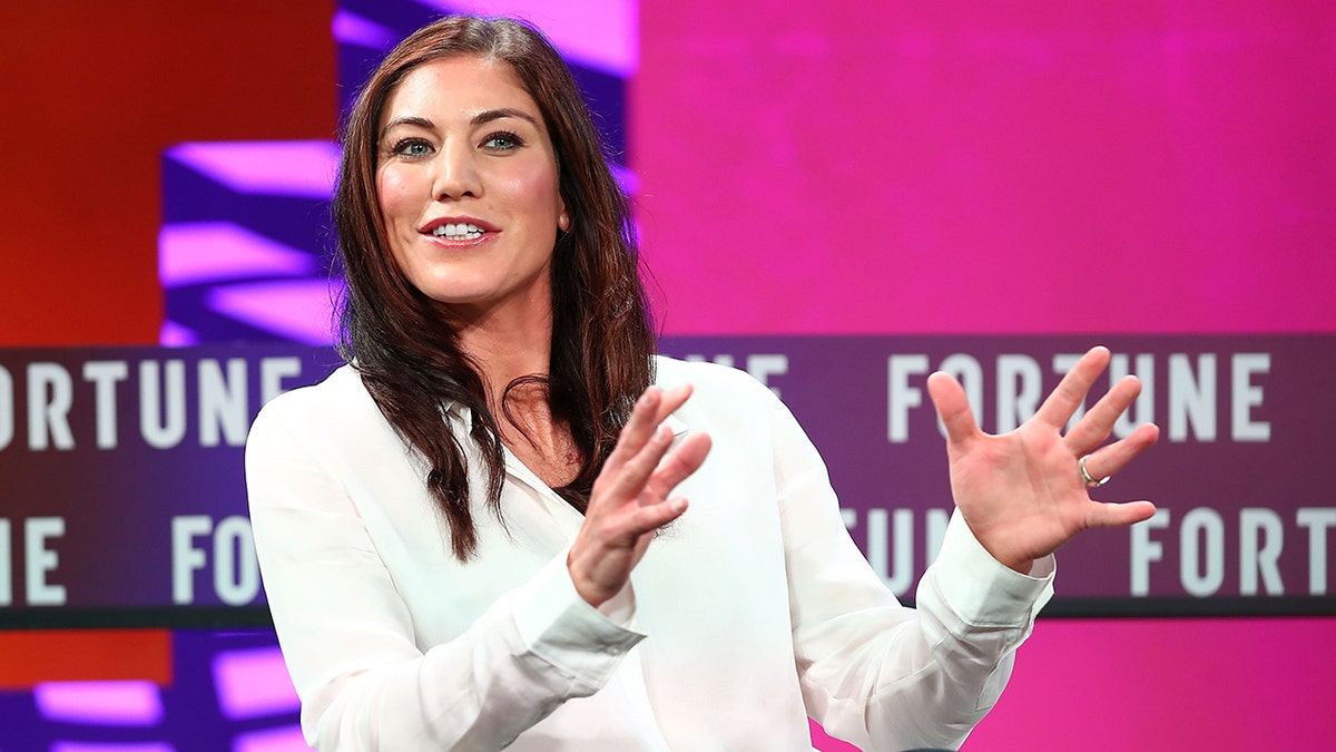 Hope Solo speaks at a Fortune event