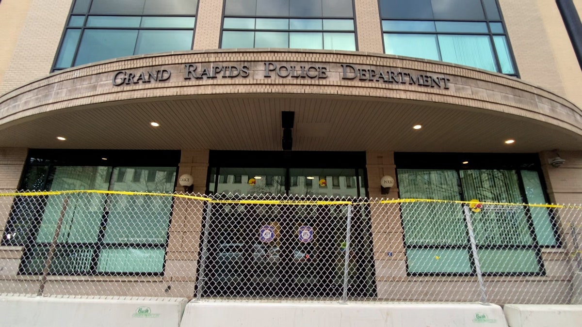 Grand Rapids Police Department seen barricaded on Thursday, April 14