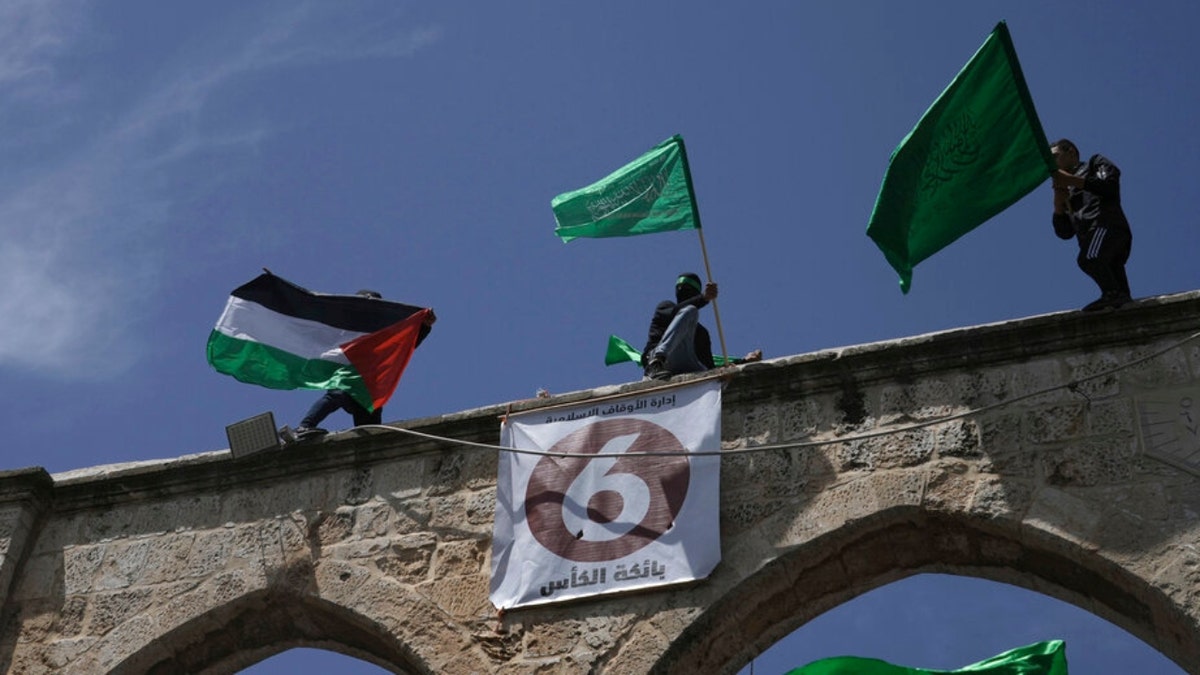 Palestinian and Hamas flags in Jerusalem's Old City