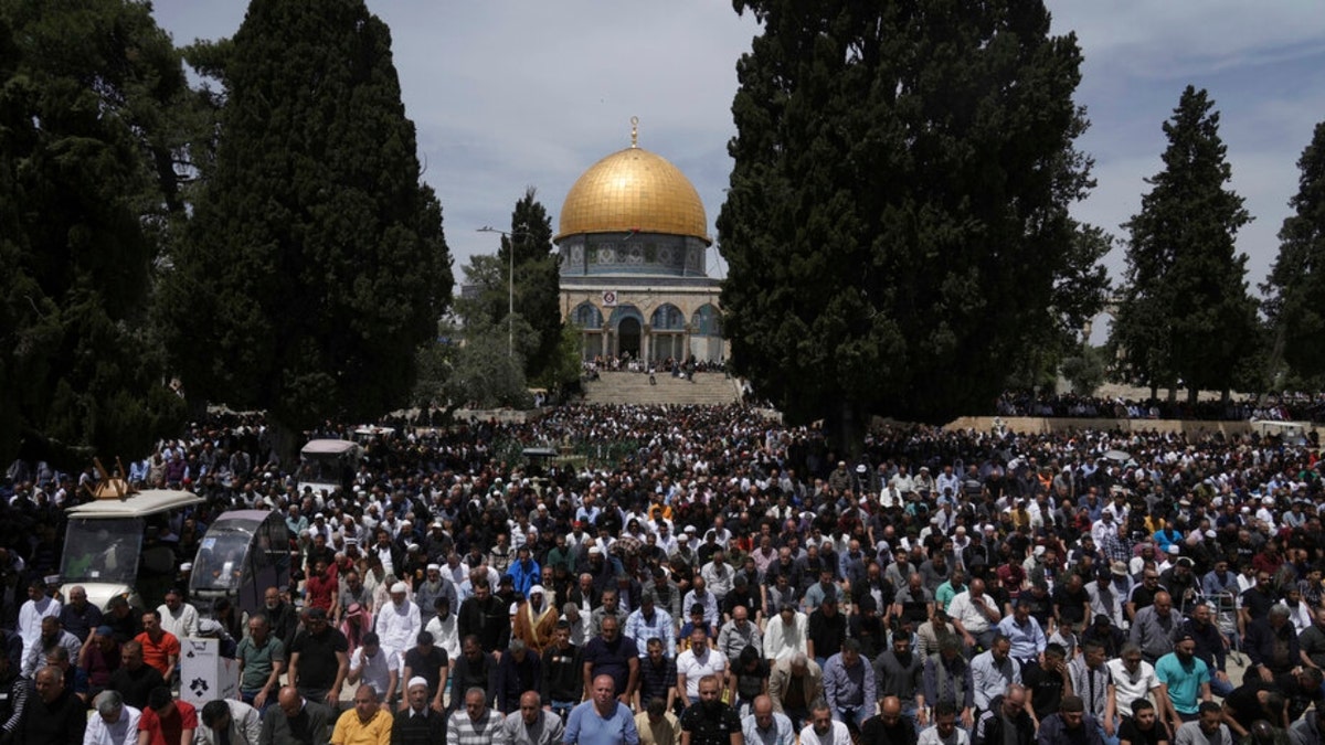 Palestinians gather for Friday prayers in Jerusalem's Old City