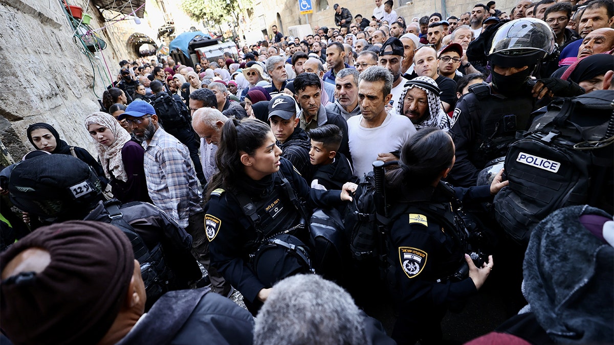 Israeli forces clashed with Palestinians who threw rocks, at the Masjid al-Aqsa in the Old City of East Jerusalem on April 29, 2022. (Photo by Mostafa Alkharouf/Anadolu Agency via Getty Images)