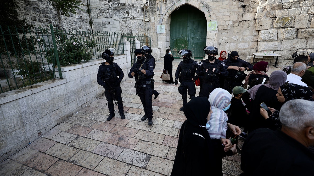 Israeli forces clashed with Palestinians who threw rocks, at the Masjid al-Aqsa in the Old City of East Jerusalem on April 29, 2022. (Photo by Mostafa Alkharouf/Anadolu Agency via Getty Images)