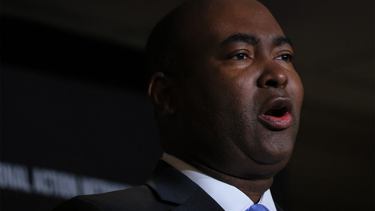 Jaime Harrison, Chair, of the Democratic National Committee, speaks during the 2022 National Action Network's Annual Convention at the Times FILE: Square Sheraton hotel on April 06, 2022 in New York City.