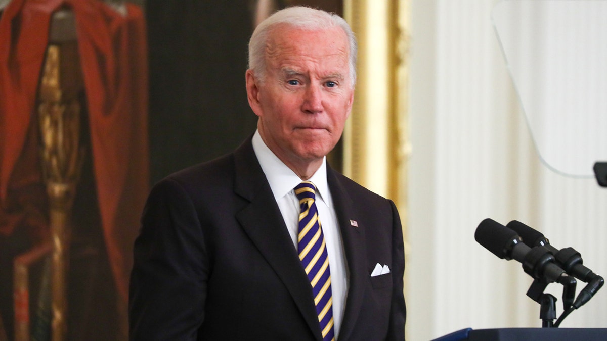 President Biden delivers remarks during an event for the 2022 National and State Teachers of the Year in the White House on April 27, 2022, in Washington, D.C. (Photo by Yasin Ozturk/Anadolu Agency via Getty Images)