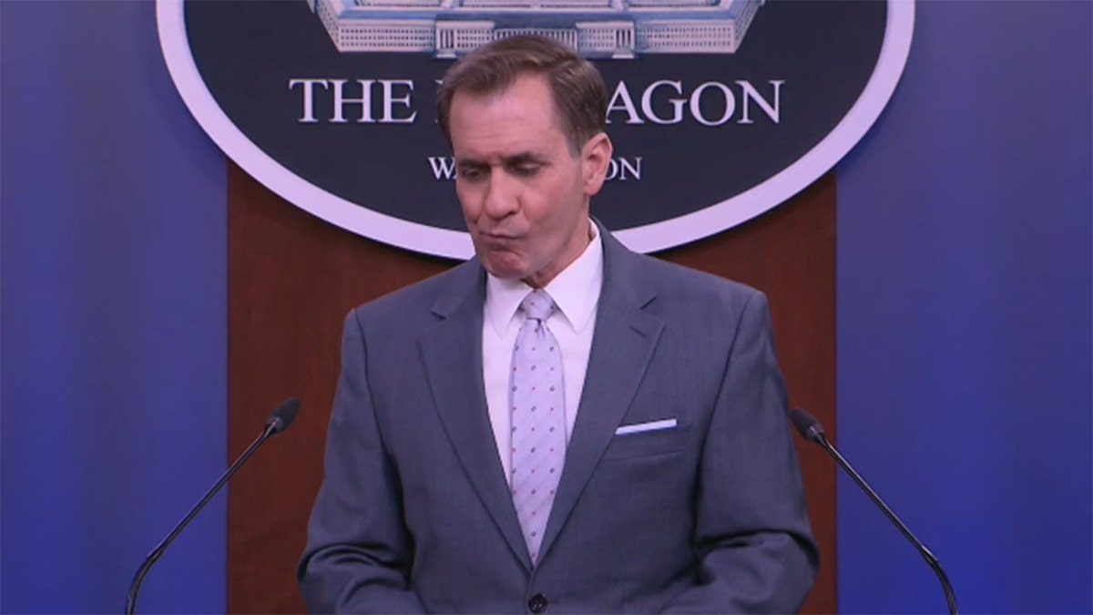 Pentagon spokesman John Kirby gets emotion while talking about the war in Ukraine during a briefing, April 29, 2022.