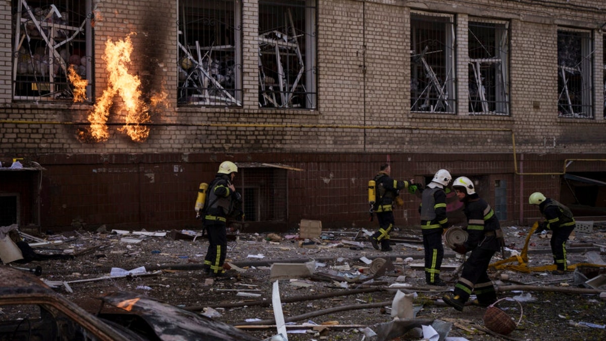 Firefighters work to extinguish multiple fires in Kharkiv
