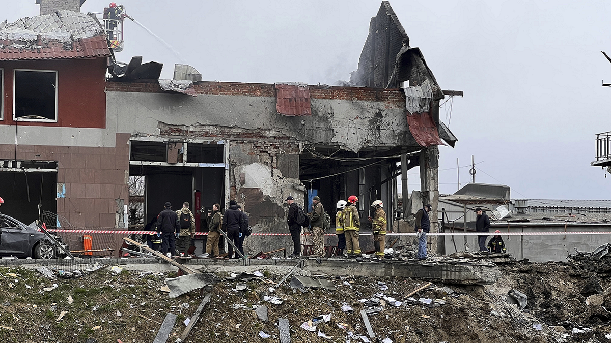 rubble from aftermath of airstrike in Ukraines