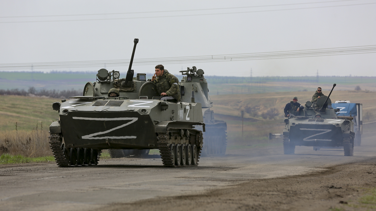 Russia military vehicles near Mariupol, Ukraine
