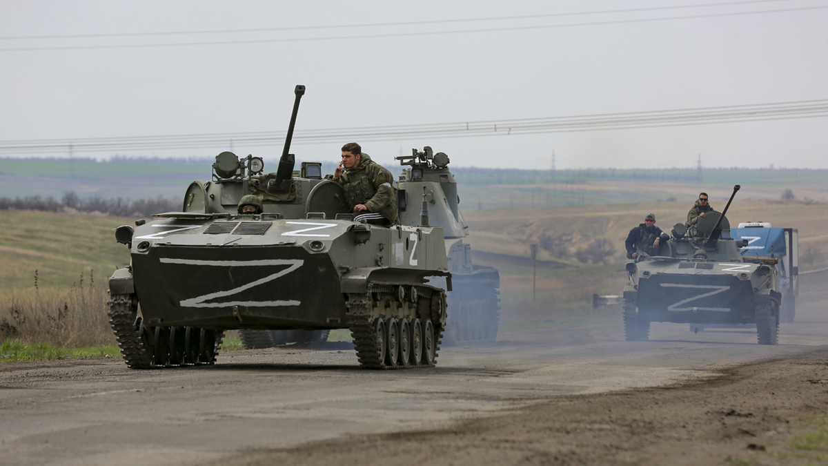 Russian military vehicles in Mariupol