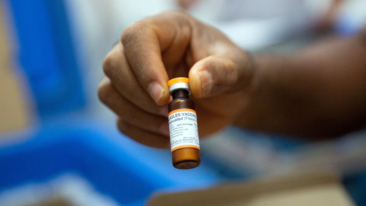 A measles vaccine vial