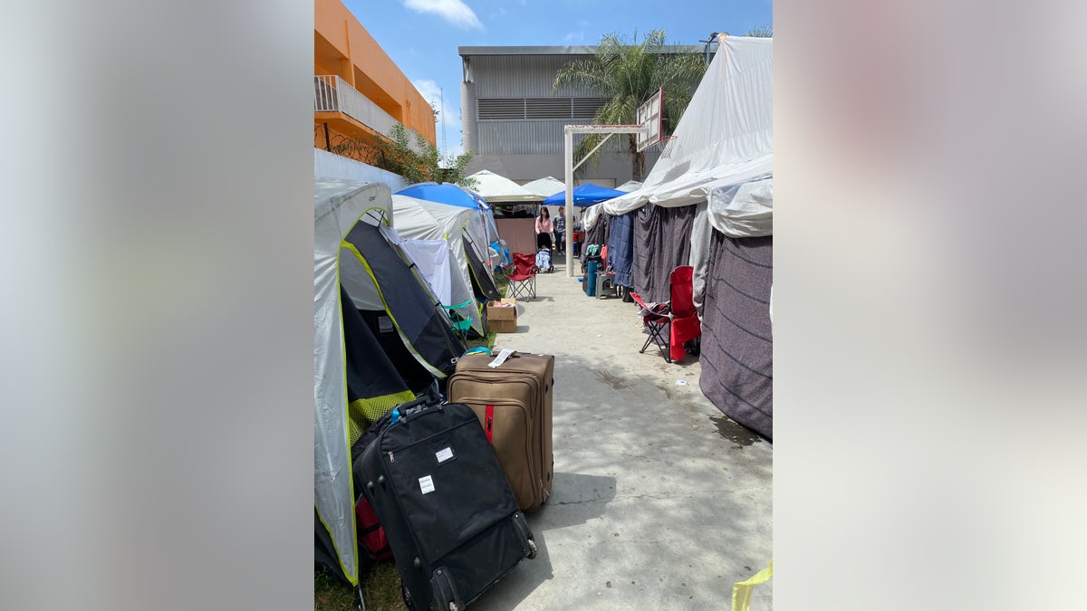 Volunteers set up a makeshift camp along the southwest border in Tijuana, Mexico, for Ukrainian refugees who are attempting to cross into the U.S. (Alona Bastys)