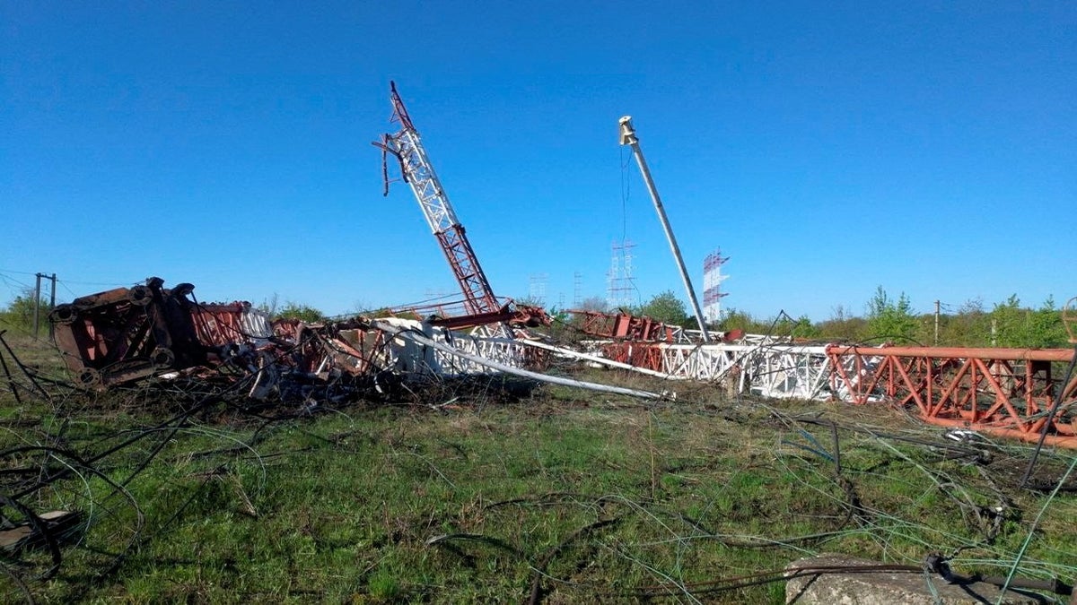 A view of destroyed radio antennas following the blasts, near Maiac, Moldova on Tuesday.