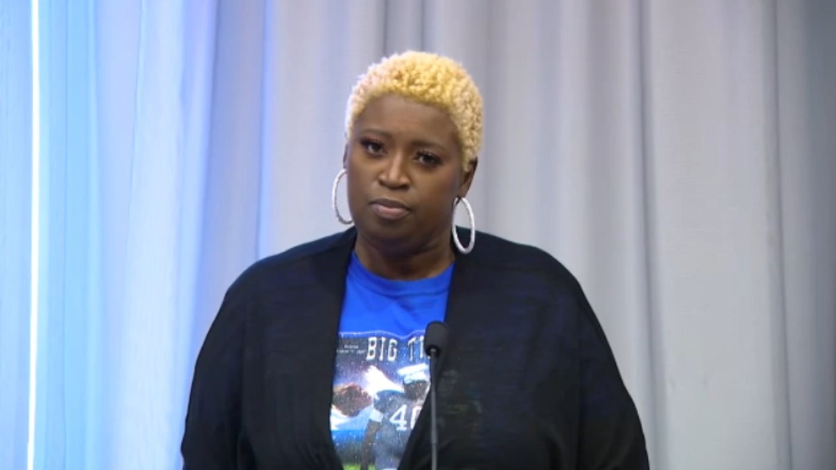 Nekia Dodd, Tyre Sampson's mother, speaks during an April 26 press conference.