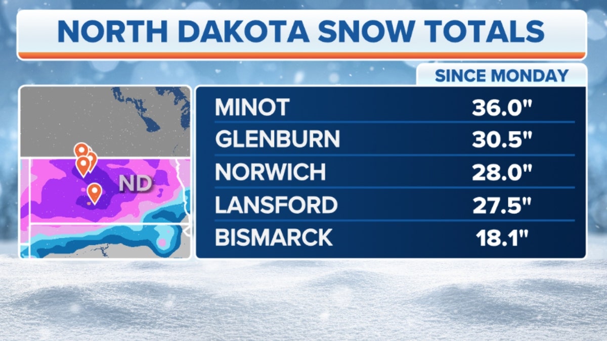 Map of North Dakota Snow Totals