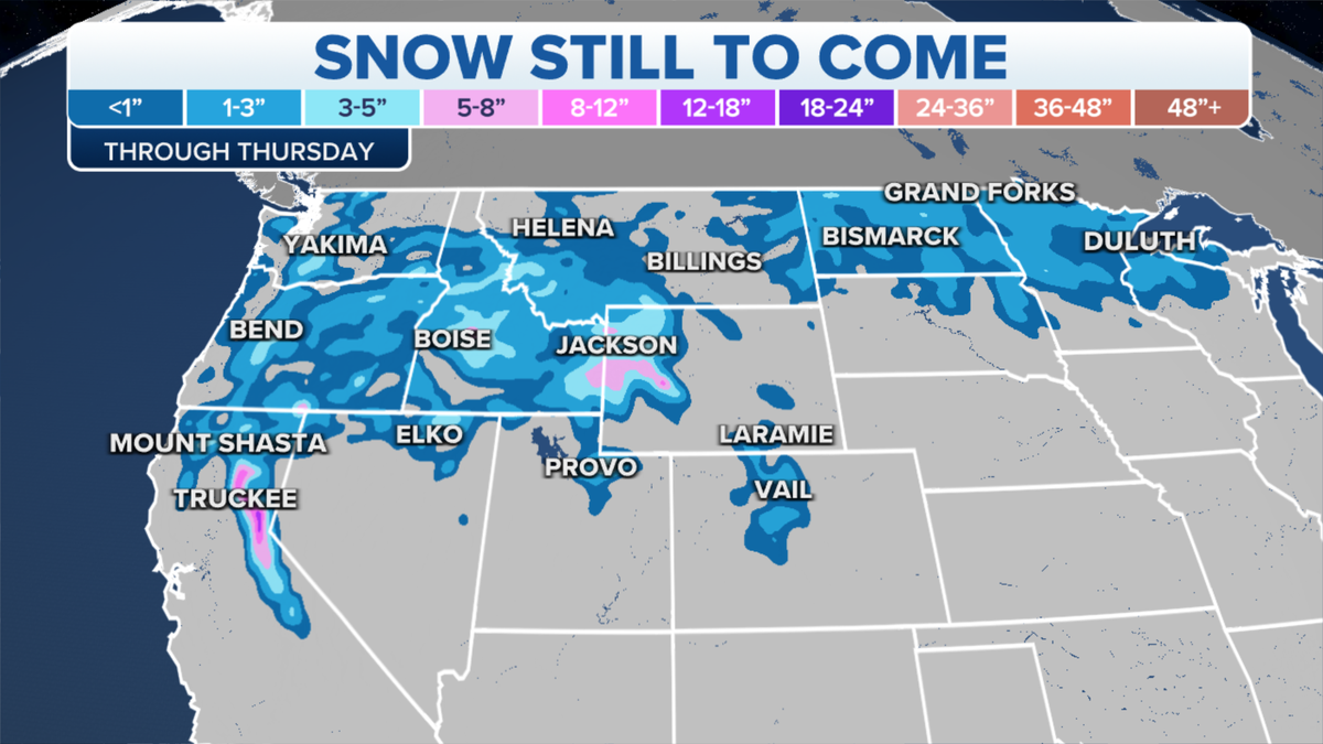 Map of snow still to impact the Northwest
