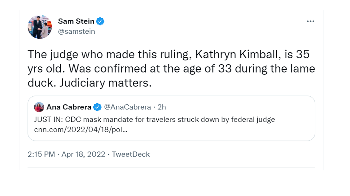 Sam Stein tweet on Judge Kathryn Kimball Mizelle