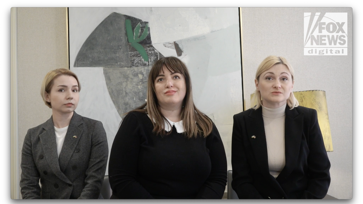 Ukrainian MPs from left to right: Anastasia Radina, Lesia Zaburanna, and Yevheniia Kravchuk.