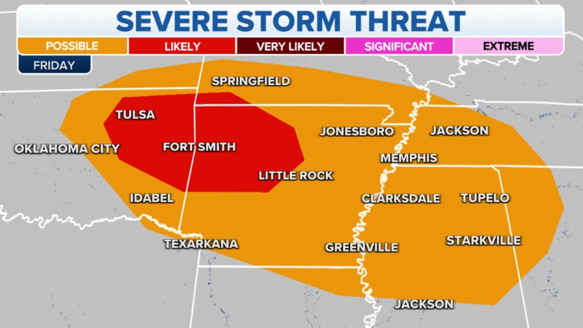 Map of South severe storm threats