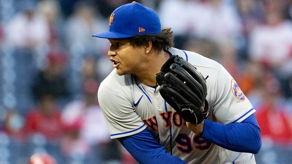 New York Mets starting pitcher Taijuan Walker throws during the first inning of a baseball game against the Philadelphia Phillies, Monday, April 11, 2022, in Philadelphia. 