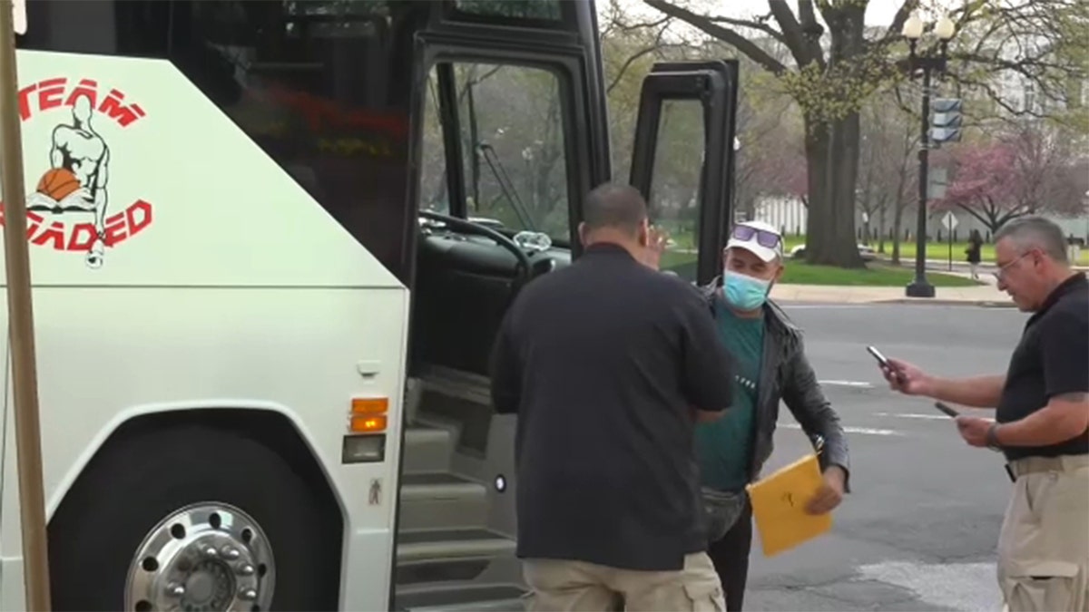 A group of migrants were bussed from Texas to Washington, D.C., where they were dropped off blocks from the U.S. Capitol, Wednesday, April 13, 2022.