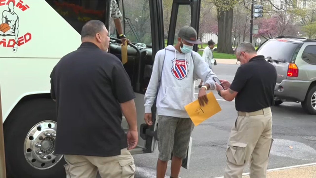 A group of migrants were bussed from Texas to Washington, D.C., where they were dropped off blocks from the U.S. Capitol, Wednesday, April 13, 2022.