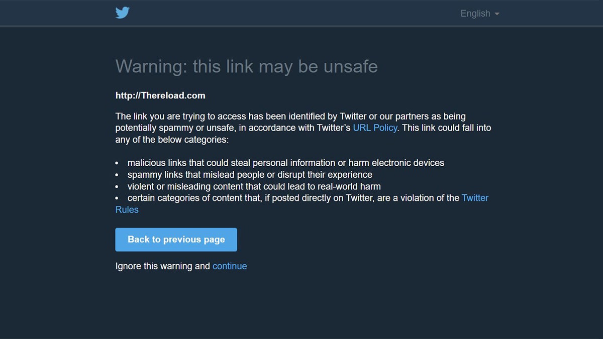 A Twitter warning appeared for users clicking on links to firearms news website The Reload, Saturday, April 23, 2022.