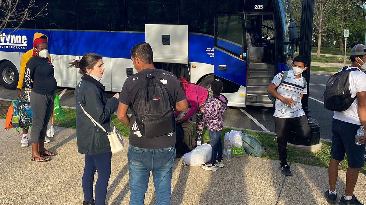 A third bus of migrants who crossed the U.S. border into Texas arrived in Washington, D.C., near the U.S. Capitol, Friday, April 15, 2022.