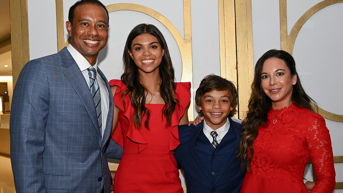 Tiger Woods with daughter, Sam, son, Charlie and girlfriend Erica Herman after the World Golf Hall of Fame Induction Ceremony on March 9, 2022, in Ponte Vedra Beach, Florida.