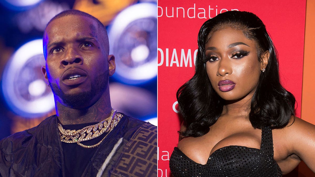 This combination photo shows Tory Lanez performing at HOT 97 Summer Jam 2019 in East Rutherford, New Jersey, on June 2, 2019, left, and Megan Thee Stallion attending the Diamond Ball benefit gala in New York on Sept. 12, 2019.