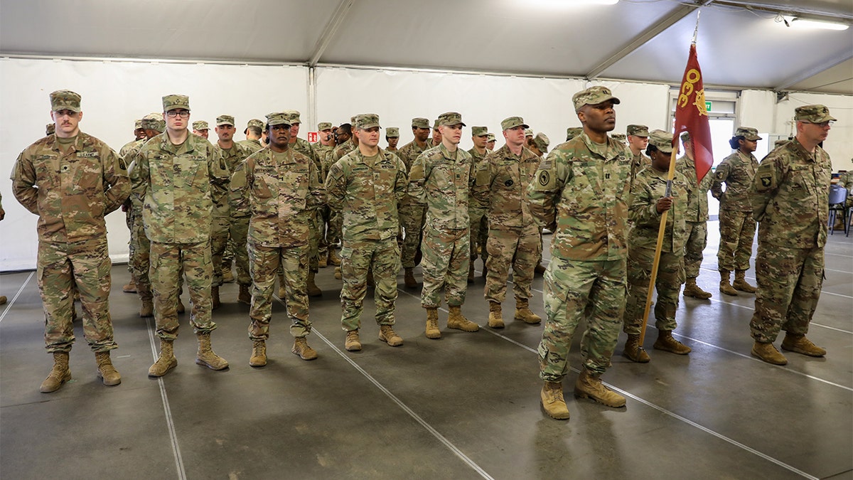 Army soldiers stand in formation