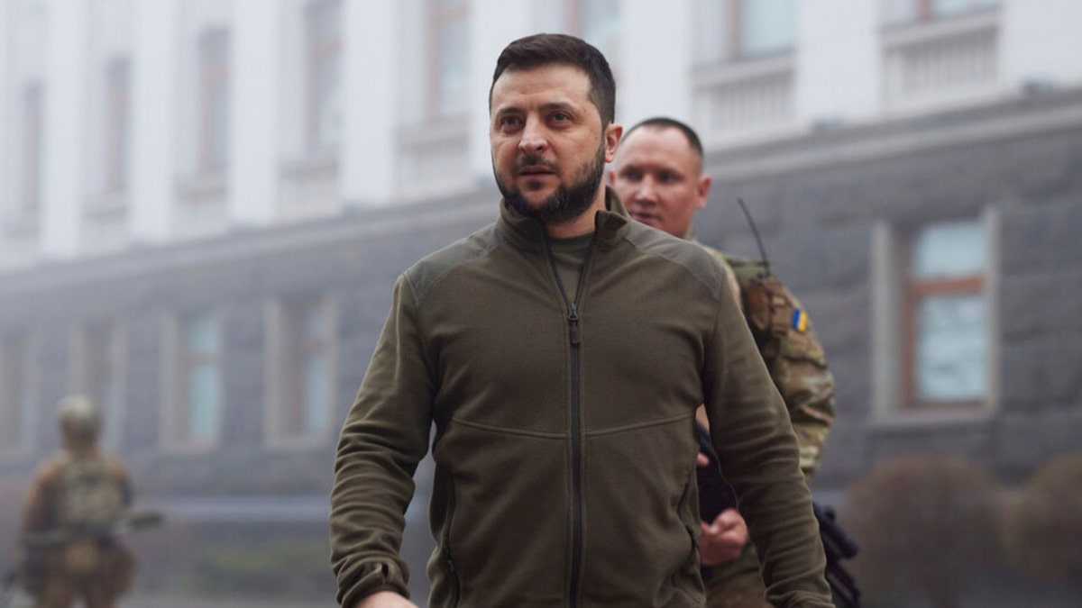 Ukrainian President Volodymyr Zelenskyy walks in Kyiv.