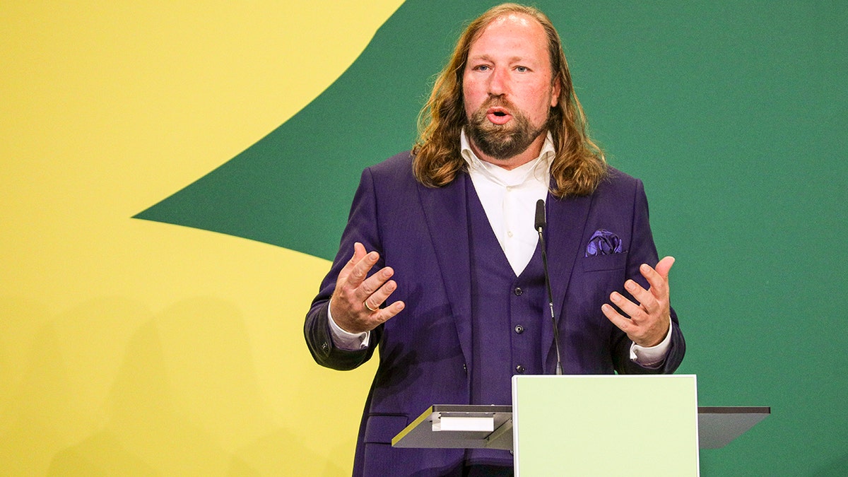 Co-chair of the German Green Party's parliamentary group Anton Hofreiter delivers a speech during a meeting of the Greens Party states' council (Länderrat) on October 2, 2021, in Berlin, Germany. 