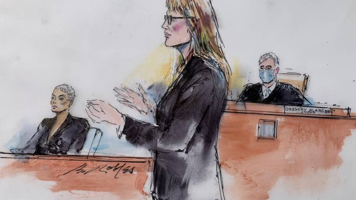 In this courtroom artist sketch, Los Angeles Superior Court Judge Gregory W. Alarcon sits in court in Los Angeles, Tuesday, April 19, 2022