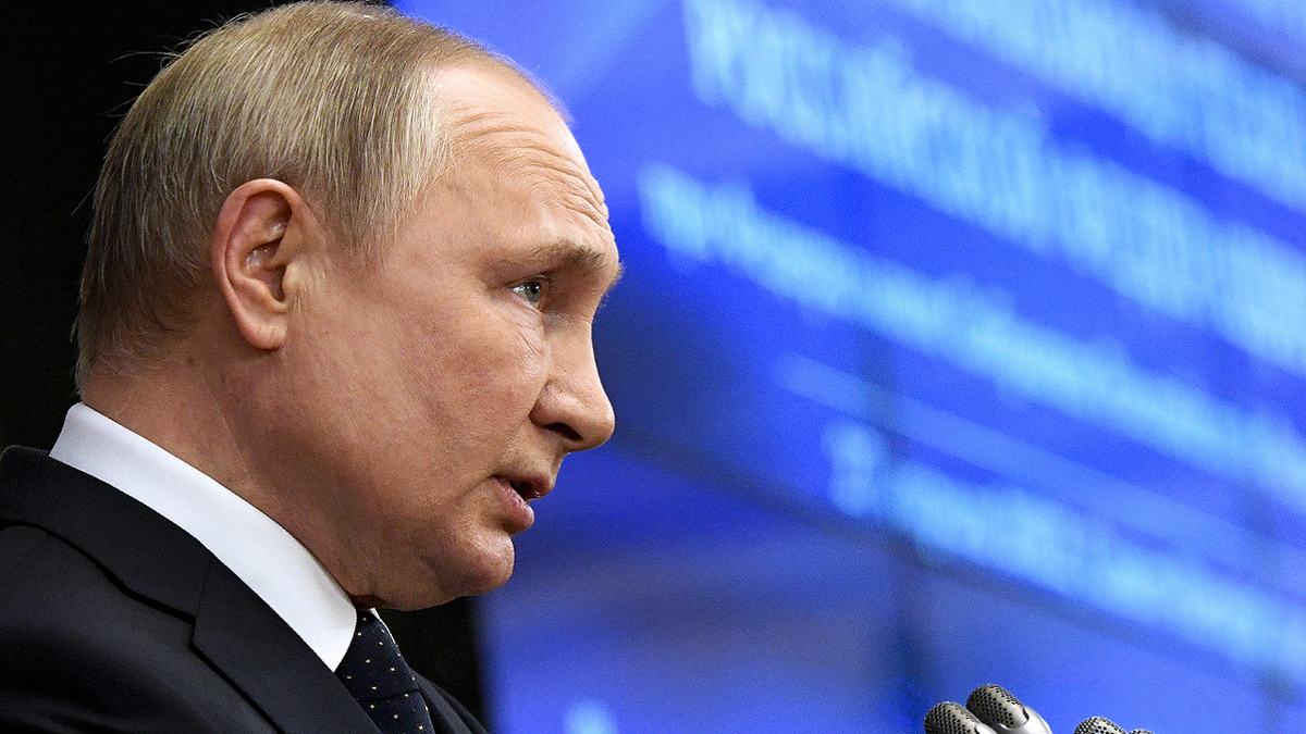 Russian President Vladimir Putin addresses a meeting of the Council of Legislators under the Russian Federal Assembly at the Tauride Palace, in St. Petersburg, Russia, on Wednesday, April 27.
