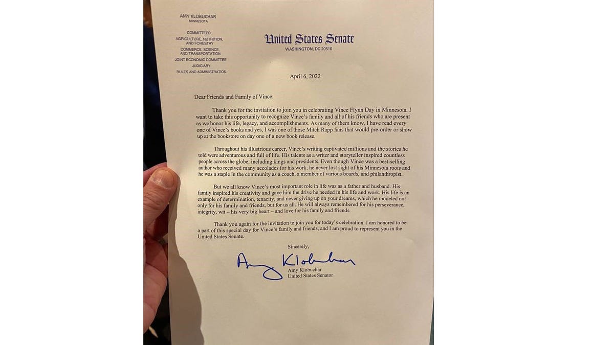 Vince Flynn Day Amy Klobuchar letter